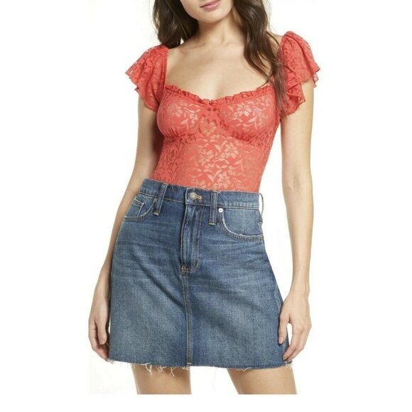 Free people Olivia lady bird red bodysuit choose size semi sheer design - Picture 2 of 5